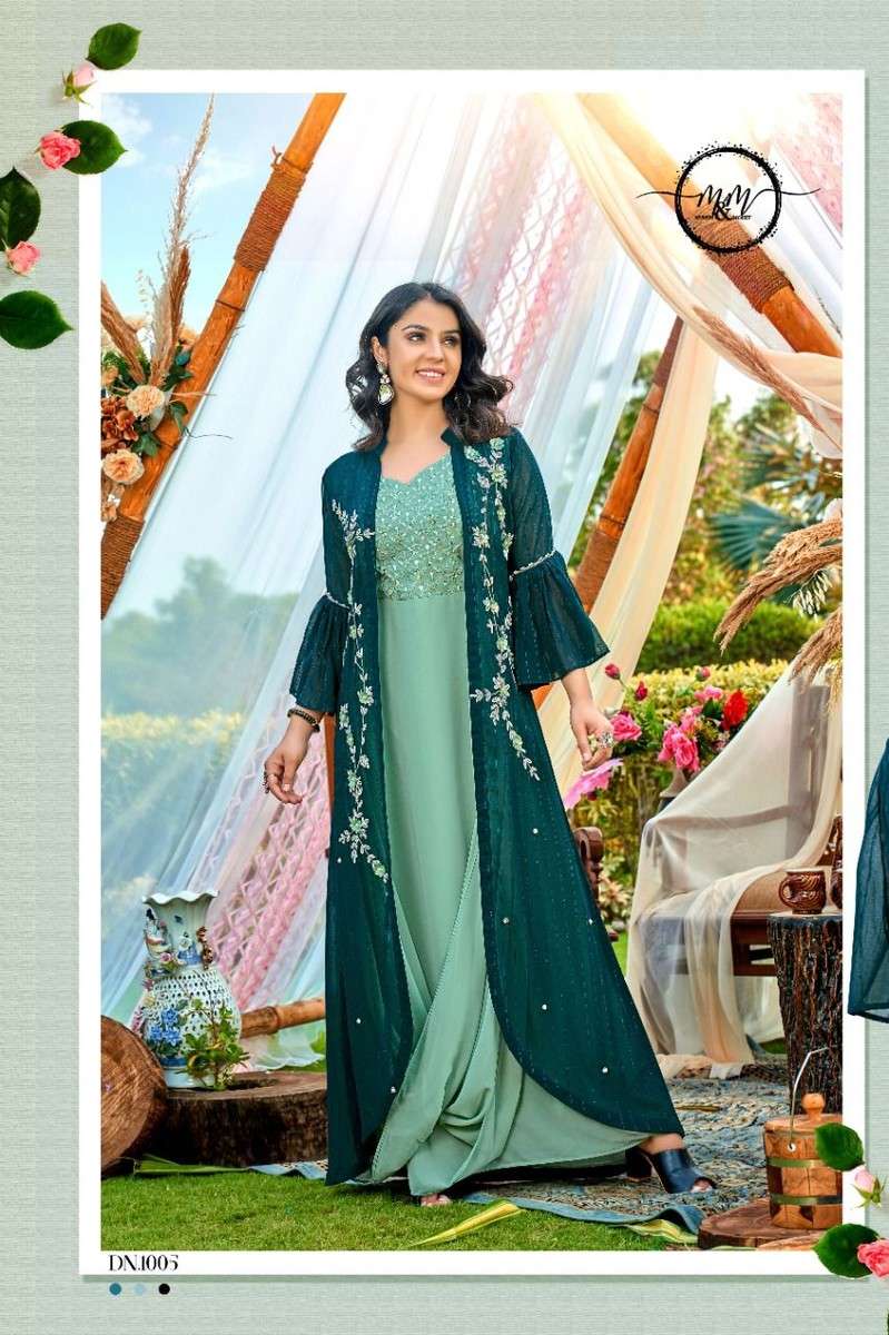 M&m-Arzoie-Georgette-Hand Work-Kurti-Pant-Jacket-1005